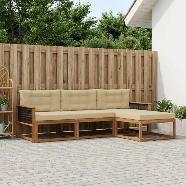 vidaXL Buiten bankenset 4 st 4-zits Natuurlijk en Beige