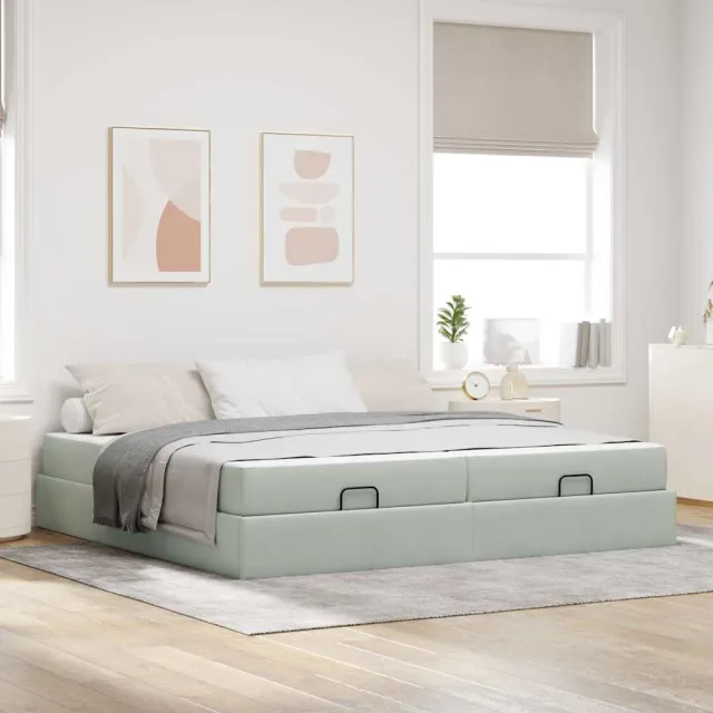 vidaXL Bedframe met matras 2 st Lichtgrijs Fluweel