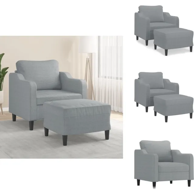 vidaXL Fauteuil - met - voetenbank - 60 - cm - stof - lichtgrijs