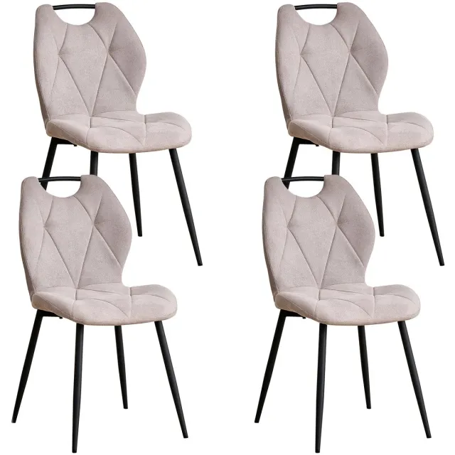 Gudalio Eetkamer Stoelen - Set van 4 - Keukenstoelen - Scandinavische stijl - Linnen - Gewatteerd - Metalen poten - Beige
