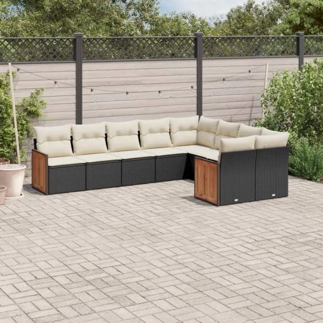 vidaXL 9-delige Loungeset met kussens poly rattan zwart, foto 2