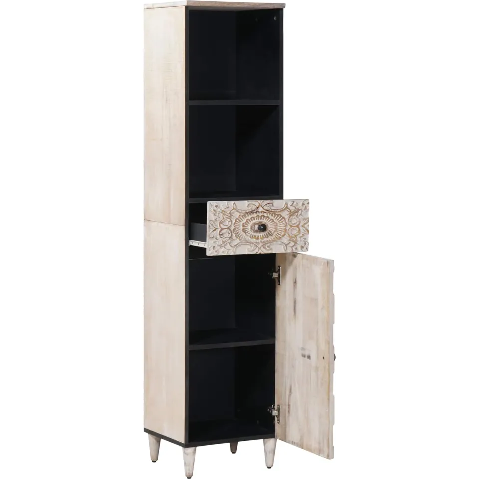 vidaXL Badkamerkast met lade Wit 38 x 33,5 x 160 cm Massief Mango Hout, foto 2