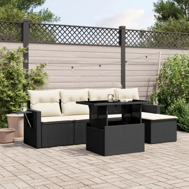 vidaXL 6-delige Loungeset met kussens poly rattan zwart, foto 2