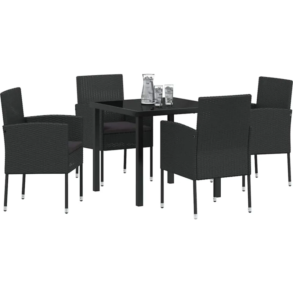 vidaXL Tuin eettafelset 5 st Zwart poly rattan