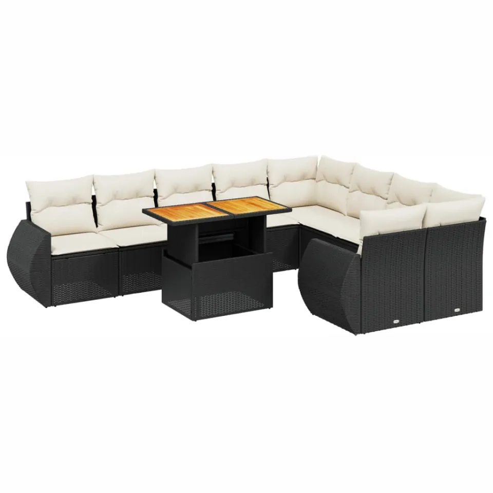 vidaXL 10-delige Loungeset met kussens poly rattan zwart, foto 3