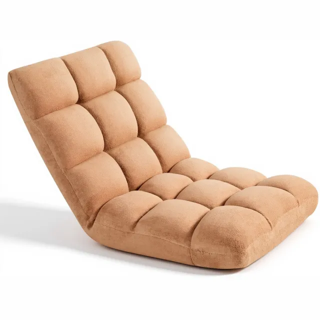 Vevor Vloerstoel, 14 Standen Verstelbaar, Vloerfauteuil met Rugleuning, Relaxfunctie met Metalen Frame, Schuim- en Koraalvliesbekleding, Multifunctioneel om Te Lezen en Te Ontspannen, Bruin