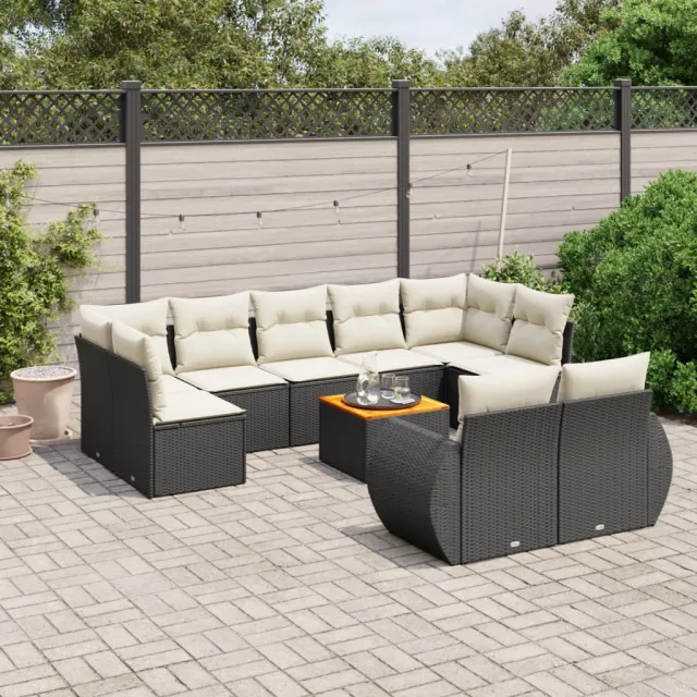 vidaXL 10-delige Loungeset met kussens poly rattan zwart, foto 2