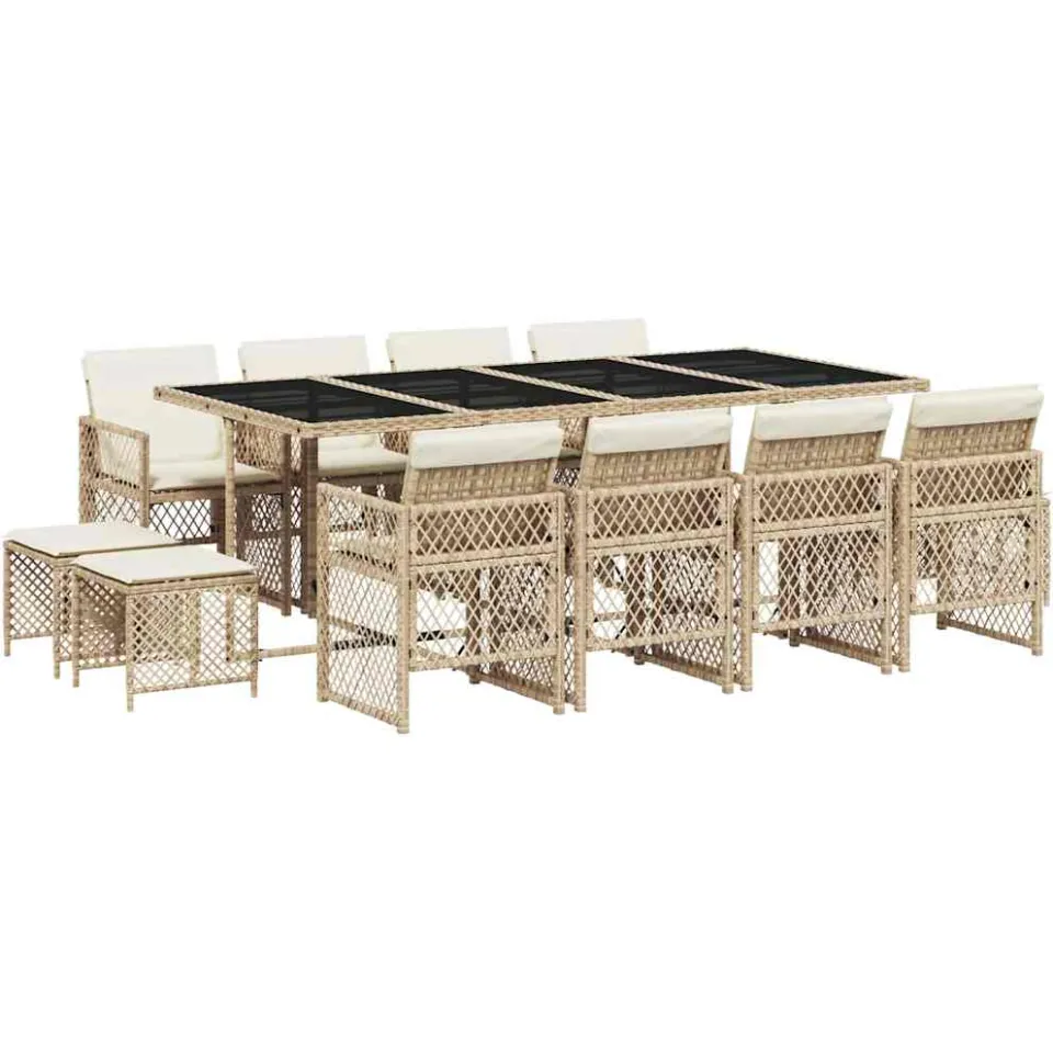 vidaXL 13-delige Tuinset met kussens poly rattan beige