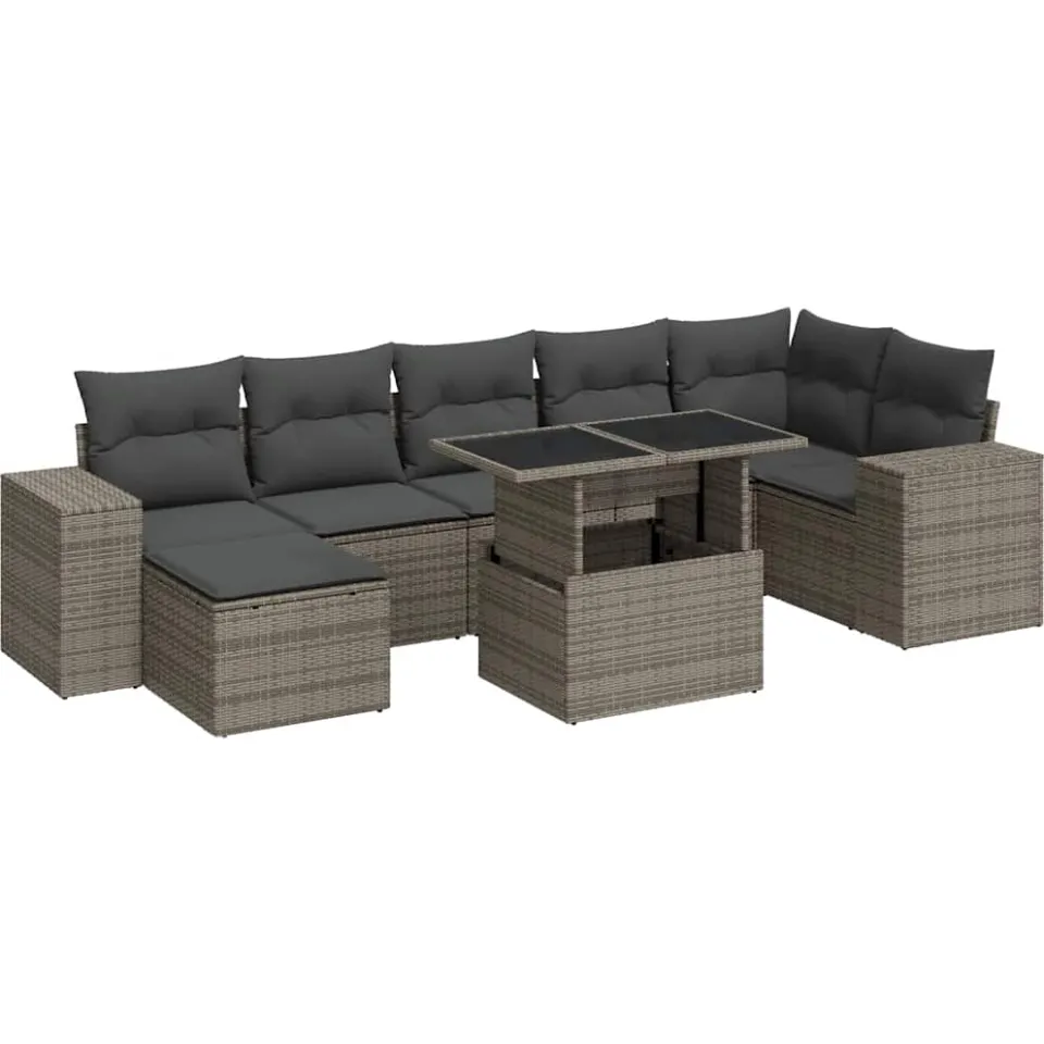 vidaXL 8-delige Loungeset met kussens poly rattan grijs, foto 3