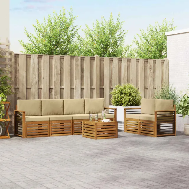vidaXL Buiten bankenset 7 st 6-zits Natuurlijk en Beige