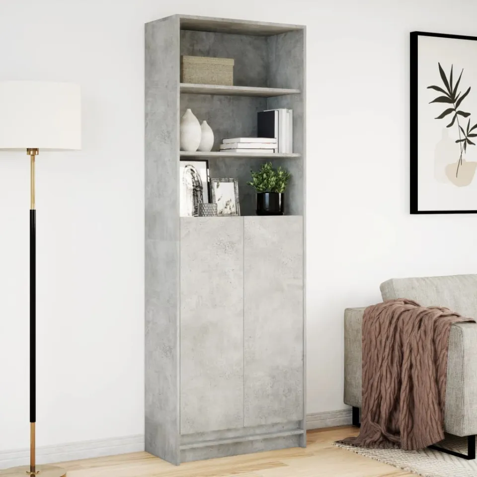 vidaXL Hoge kast met LED 69x32,5x200 cm bewerkt hout betongrijs grijs, foto 2
