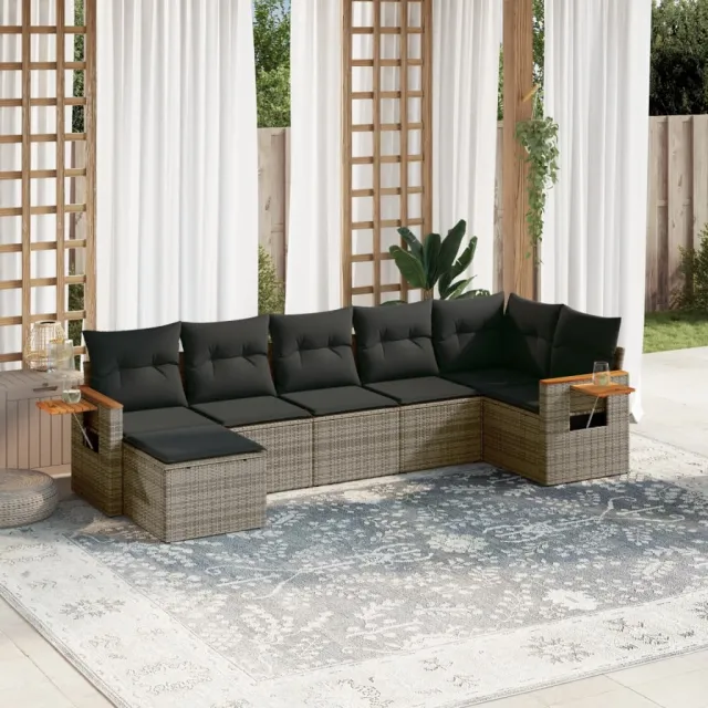 vidaXL 7-delige Loungeset met kussens poly rattan grijs, foto 2