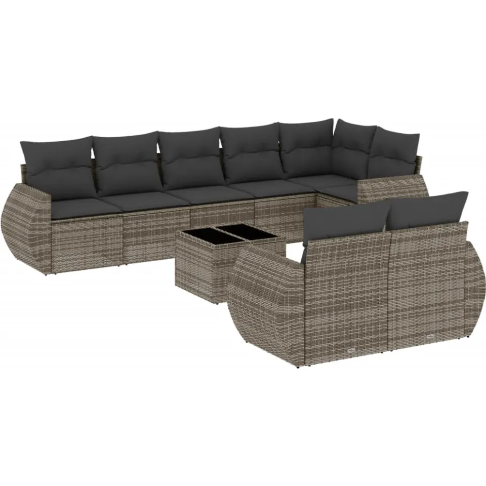 vidaXL 9-delige Loungeset met kussens poly rattan grijs, foto 4