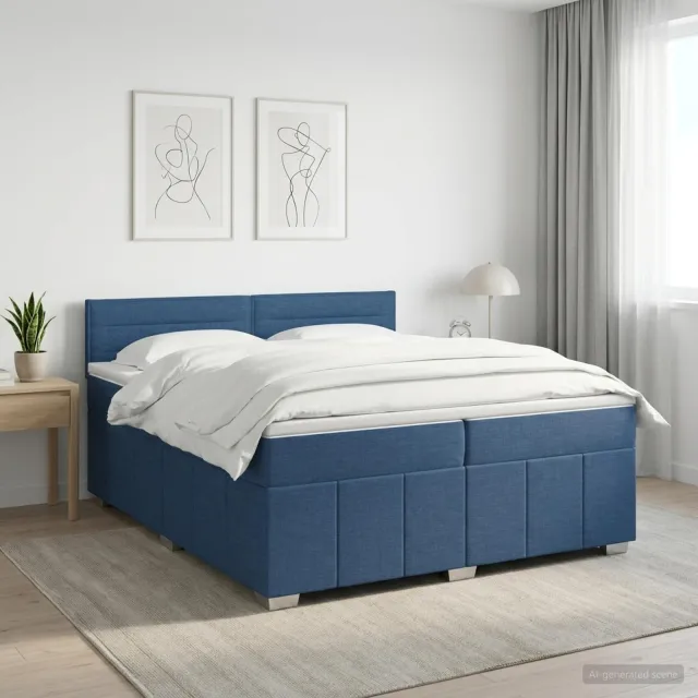 vidaXL Boxspringbed met matras met hoofdeinde Blauw 200 x 200 cm Stof