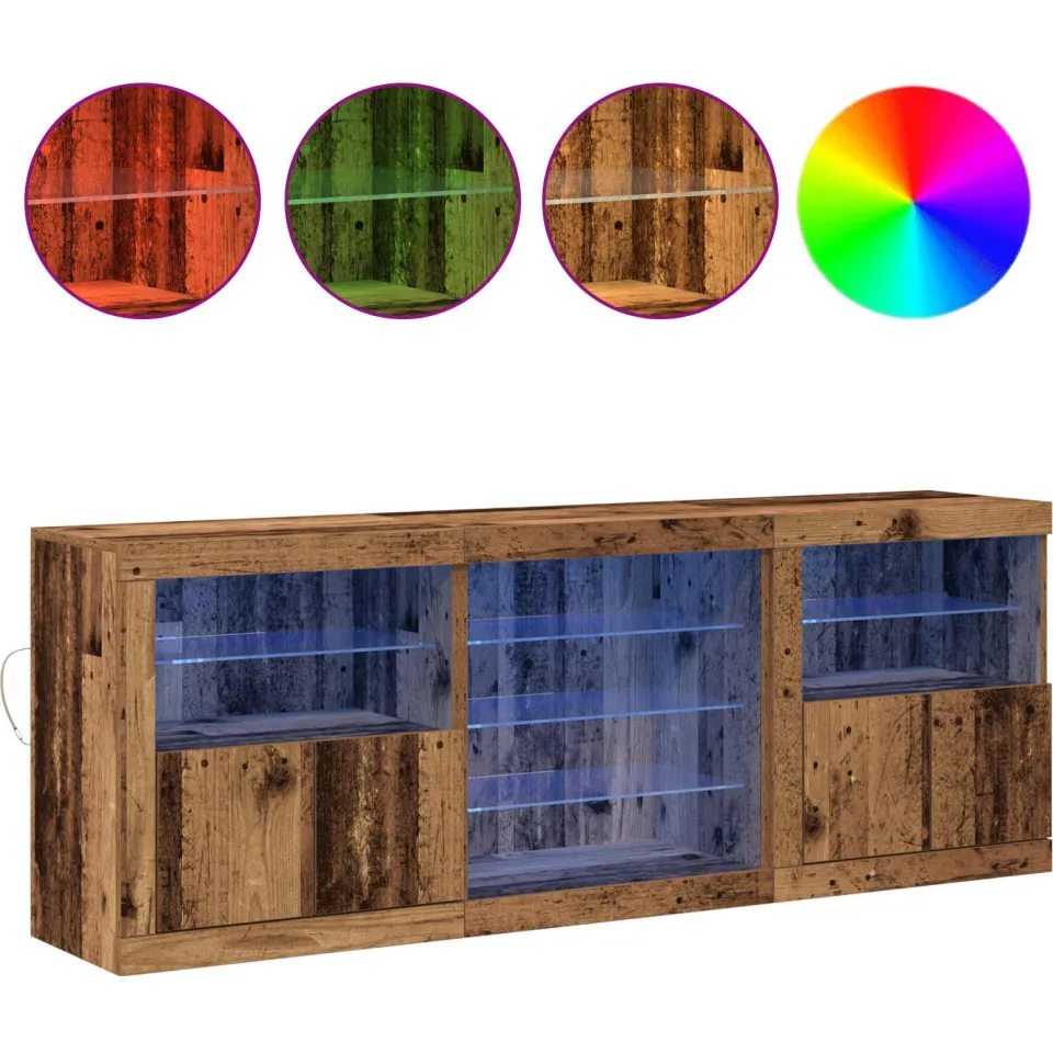vidaXL LED Sideboard Oud hout 181,5 x 37 x 67 cm Bewerkt hout bruin, foto 3