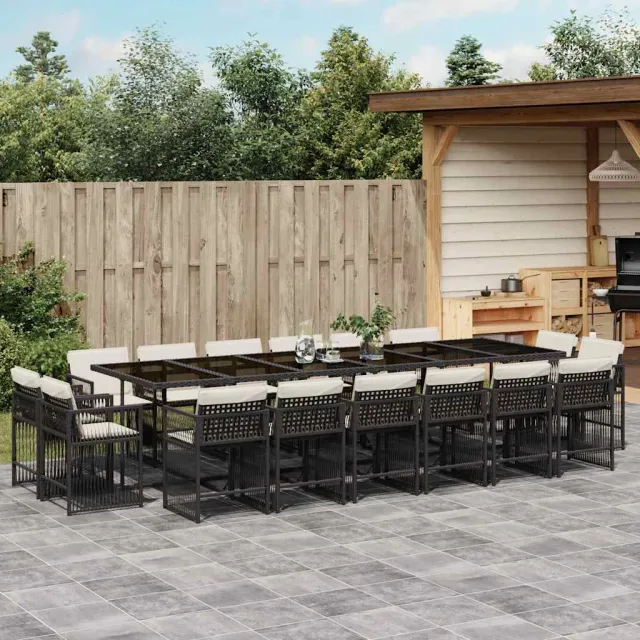 vidaXL 17-delige Tuinset met kussens poly rattan zwart, foto 2
