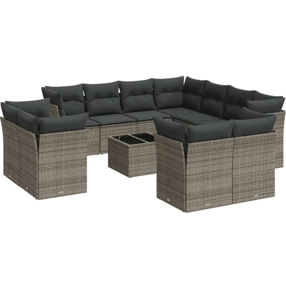 vidaXL 12-delige Loungeset met kussens poly rattan grijs