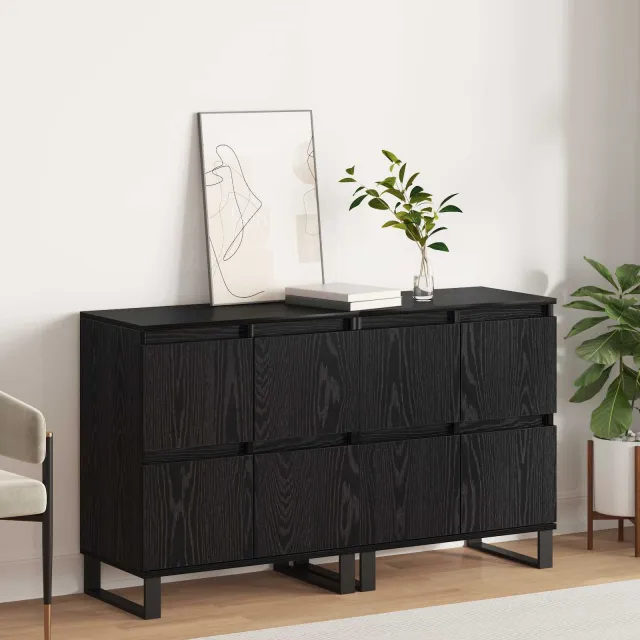 vidaXL Dressoir 2 st Zwart Eiken 60 x 35 x 70 cm, foto 2