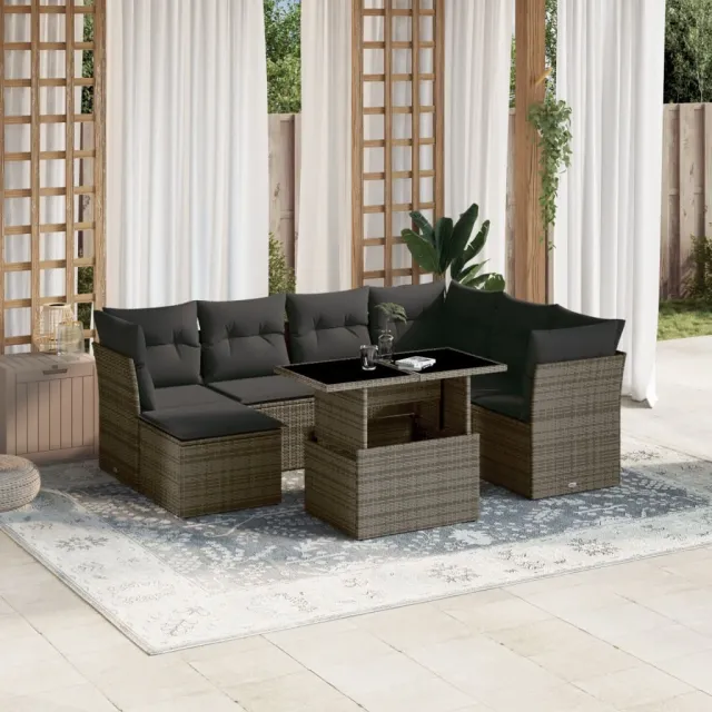vidaXL 8-delige Loungeset met kussens poly rattan grijs, foto 2