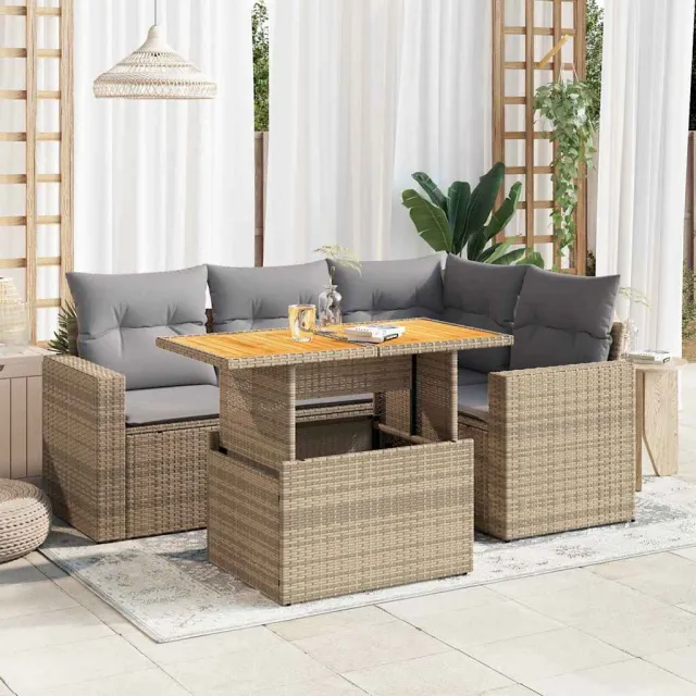 vidaXL 5-delige Loungeset met kussens poly rattan beige, foto 2