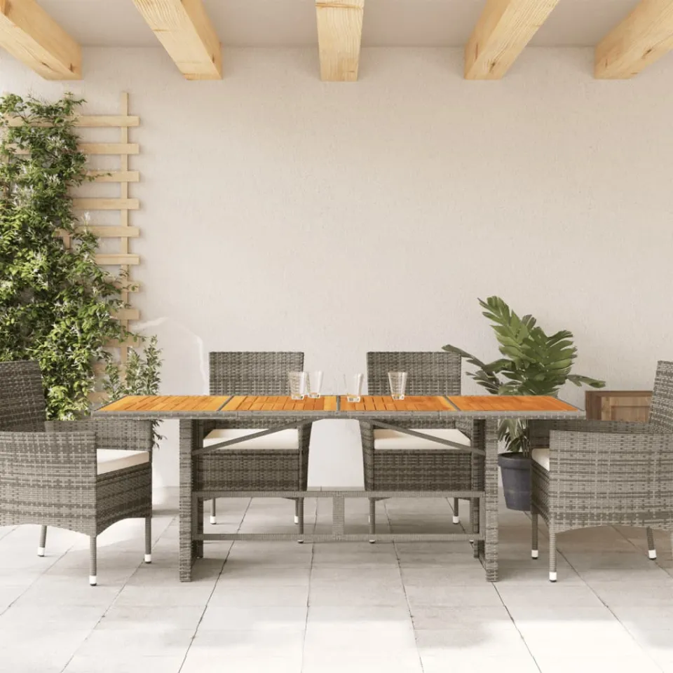 vidaXL Tuintafel met acaciahouten blad 190x80x75 cm poly rattan grijs, foto 3