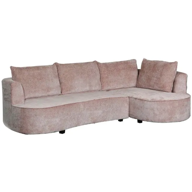Lizzely Garden & Living Hoekbank rond Lando 270cm bank met ronding taupe chenille bankstel rechts loungebank hoeksalon zetel