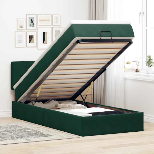 vidaXL Bed poef met matras en LED's 80x200cm fluweel donkergroen