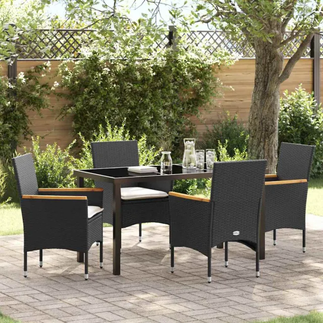 vidaXL Tuin eettafelset 5 st Zwart poly rattan