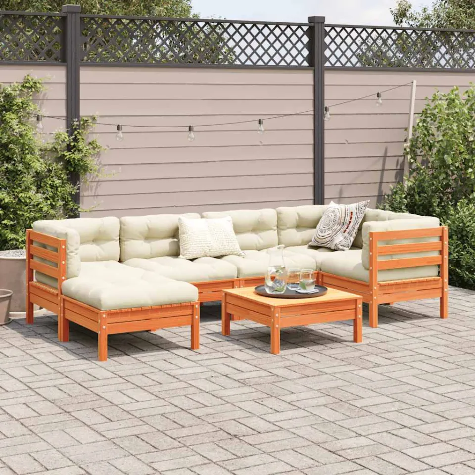 vidaXL 7-delige Loungeset met kussens massief grenenhout wasbruin bruin, foto 2