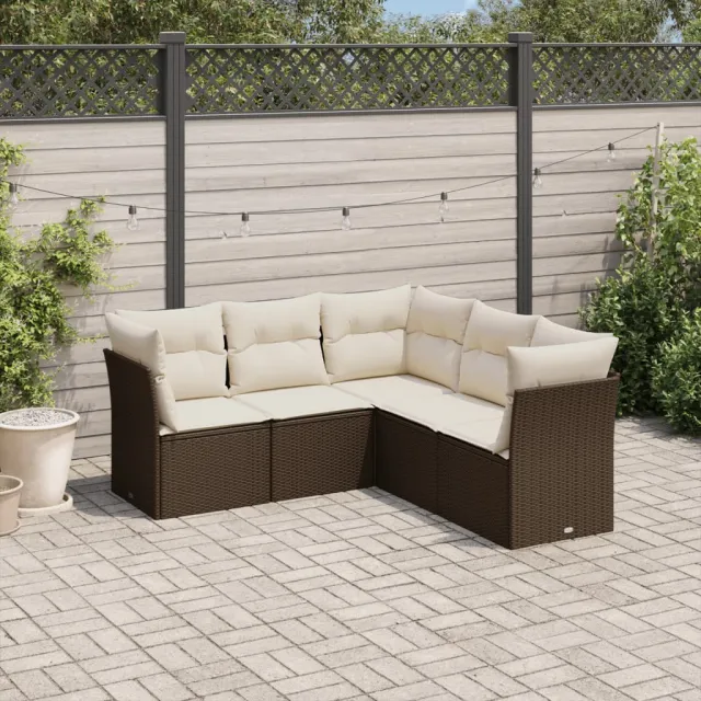vidaXL 5-delige Loungeset met kussens poly rattan bruin, foto 2