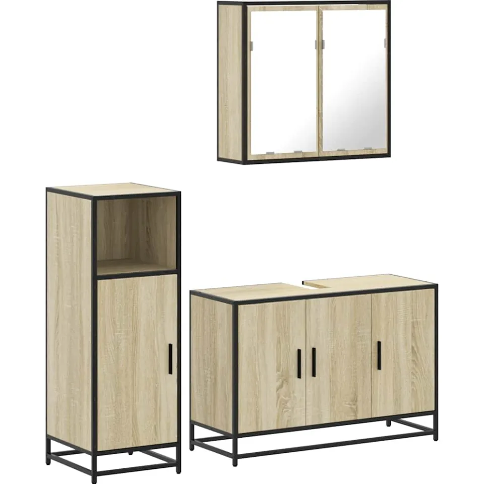 vidaXL 3-delige Badkamermeubelset bewerkt hout sonoma eikenkleurig, foto 3