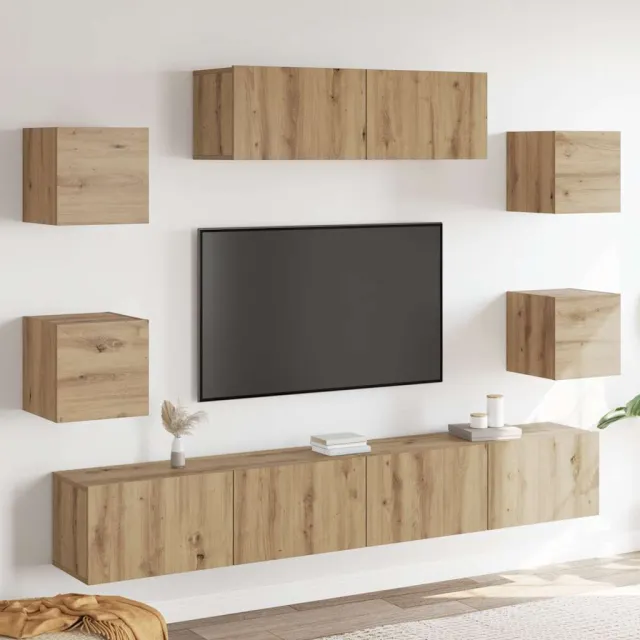 vidaXL 7-delig Tv-meubelset wandmontage bewerkt hout artisanaal eiken Bruin