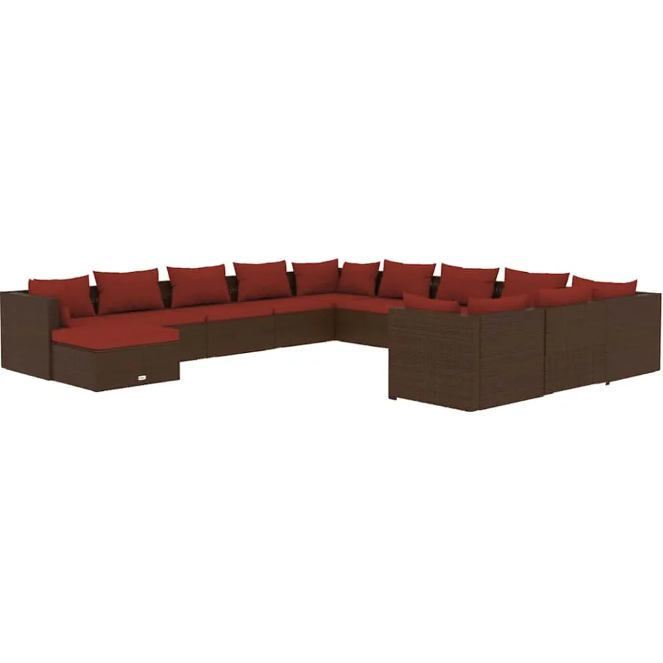 vidaXL 12-delige Loungeset met kussens poly rattan bruin, foto 3