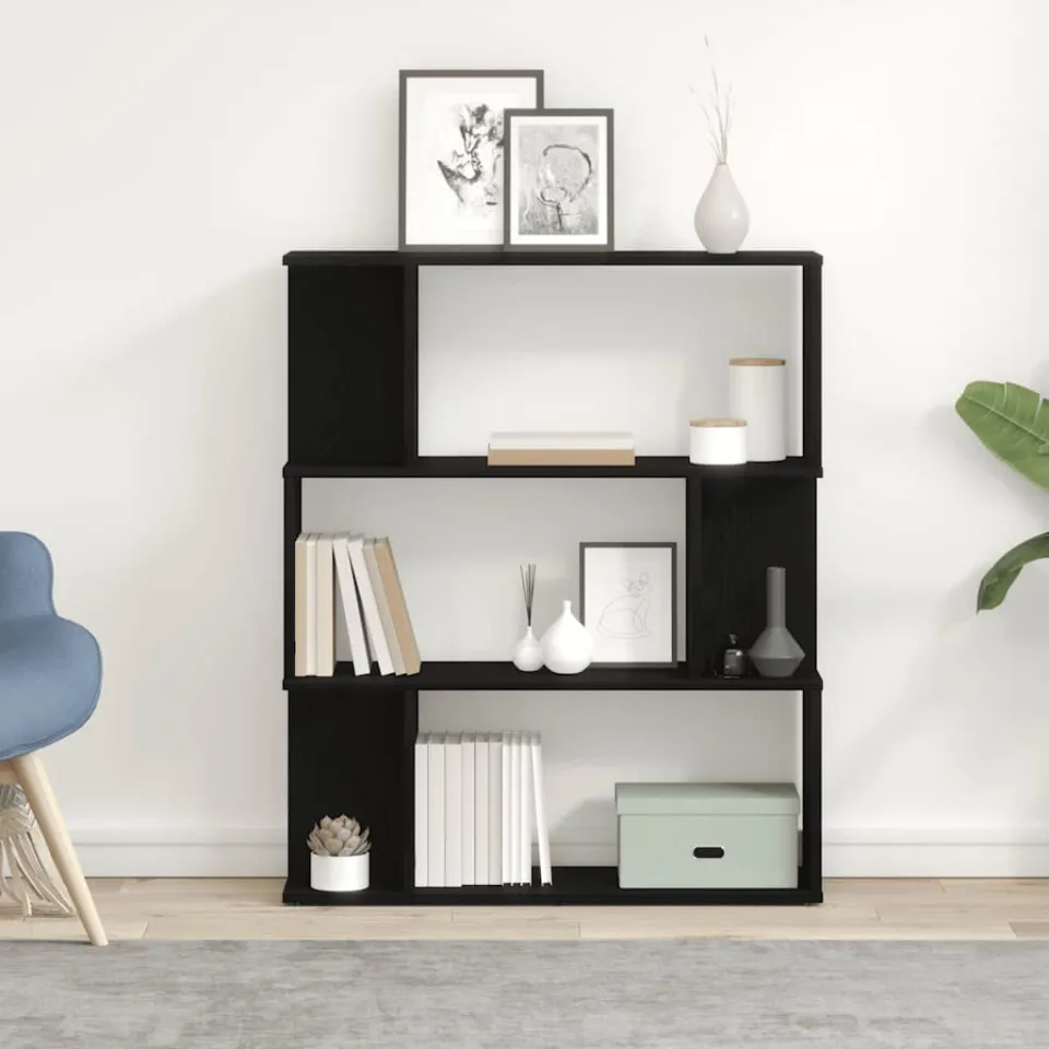 vidaXL Boekenkast Zwart Eiken 80x24x96 cm Engineered Wood, foto 3