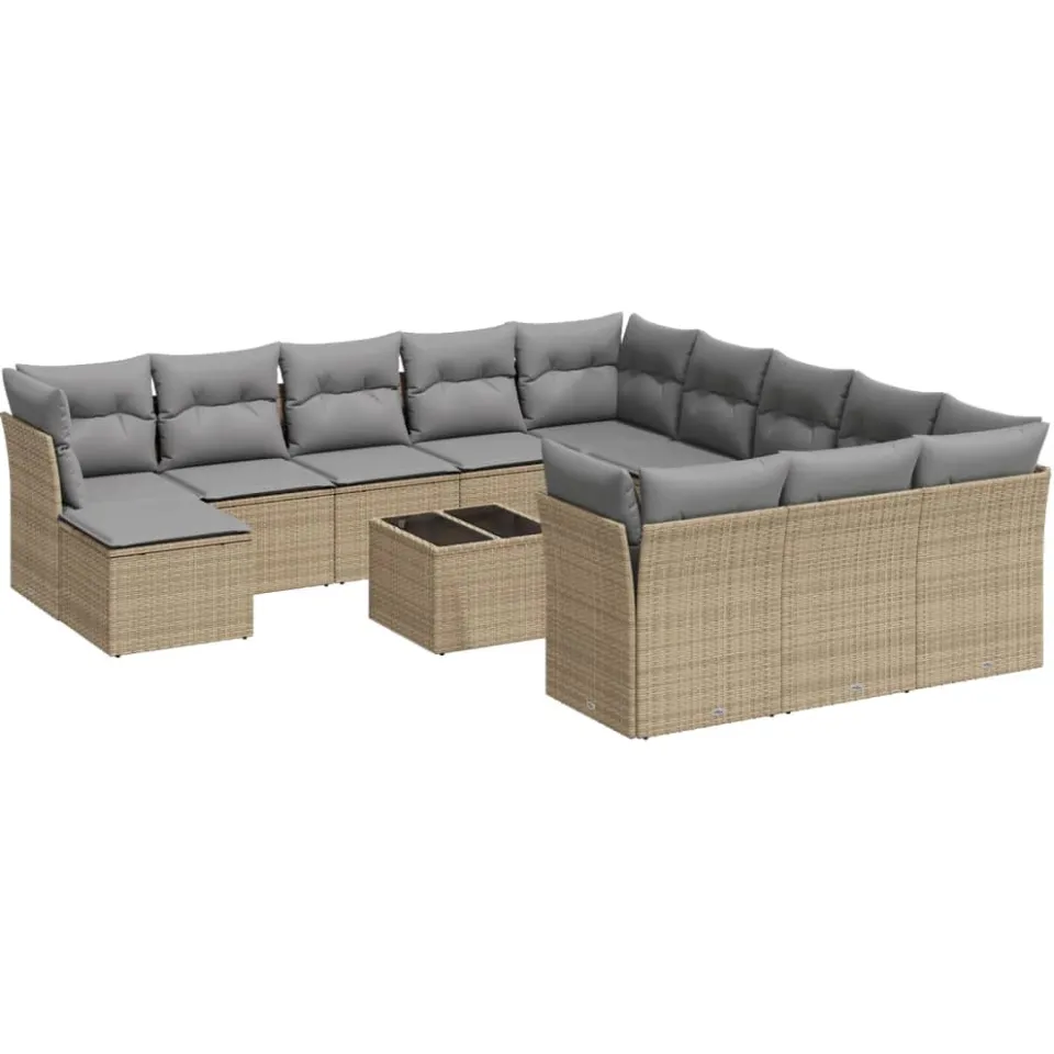 vidaXL 13-delige Loungeset met kussens poly rattan beige