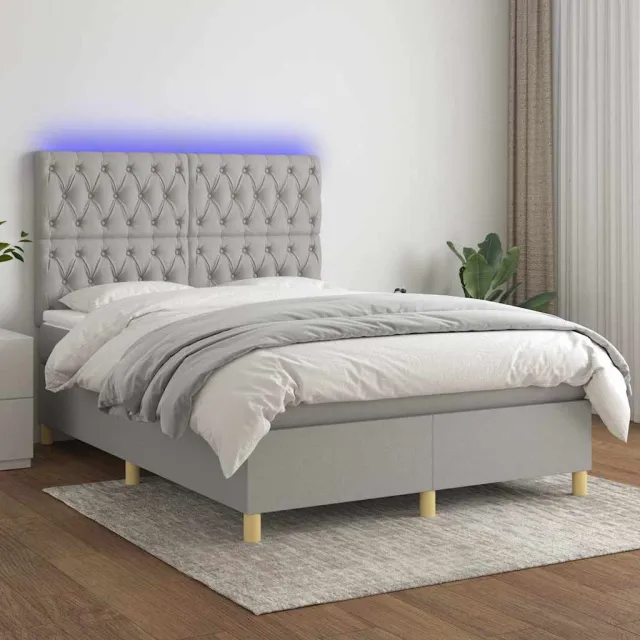 vidaXL Boxspring met matras en LED stof lichtgrijs 140x200 cm grijs