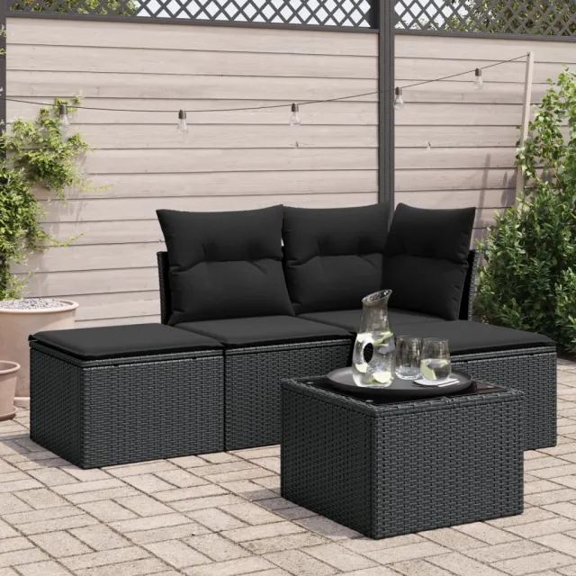 vidaXL 5-delige Loungeset met kussens poly rattan zwart, foto 2