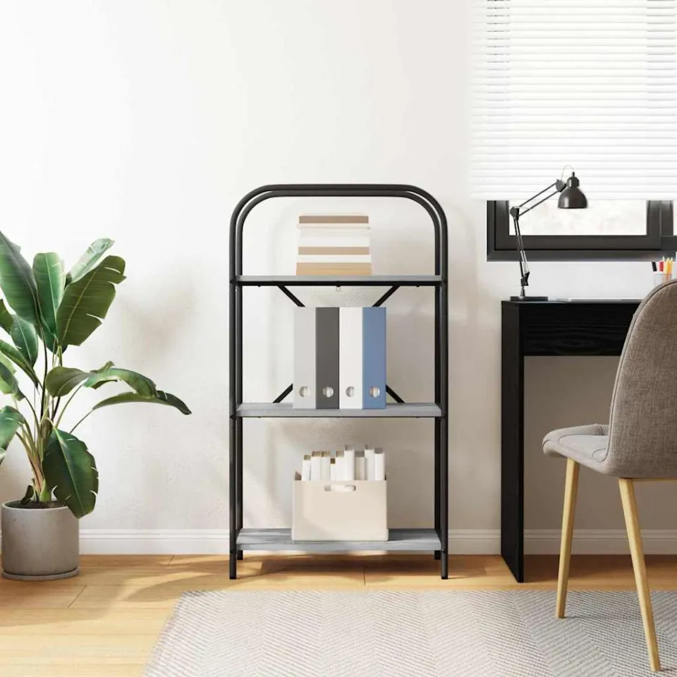 vidaXL Boekenkast 3-laags 60 x 30 x 109 cm Bewerkt hout Grijs Sonoma, foto 4