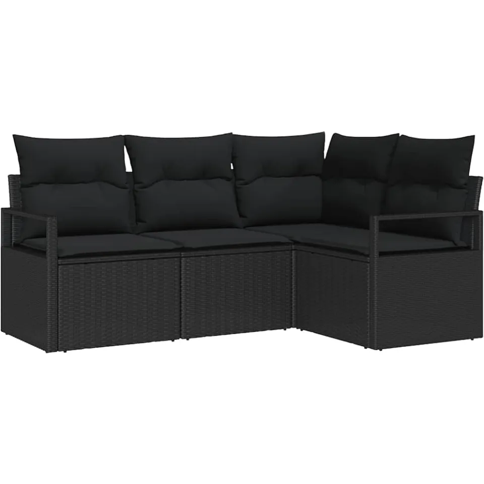 vidaXL Bankstel 4 st Zwart poly rattan
