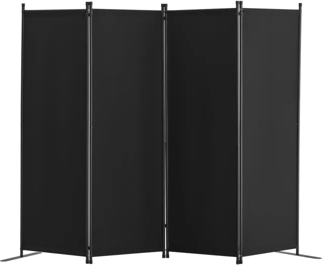 Famanu Ruimteverdeler met 4 panelen, opvouwbare privacyschermen, stoffen scheidingswanden voor kantoor en slaapkamer, vrijstaand, zwart