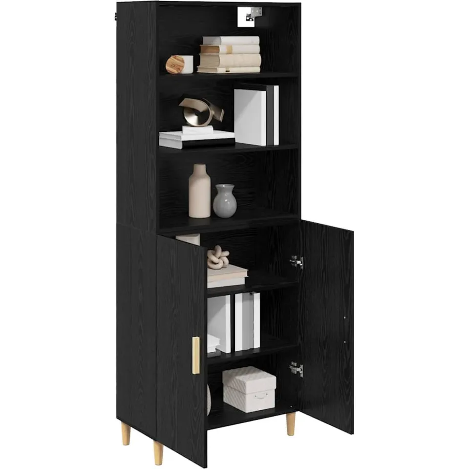 vidaXL Hoge kast Zwart Eiken 69,5 x 32,5 x 180 cm Bewerkt hout