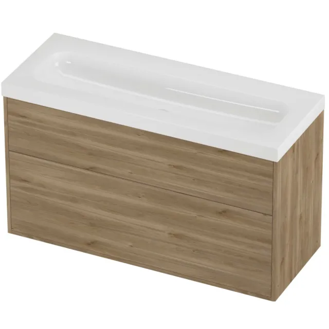 Proline Haga Badmeubelset Polystone Mezza 2 Laden 120x46x73 cm Glans Wit Cider Oak Eiken