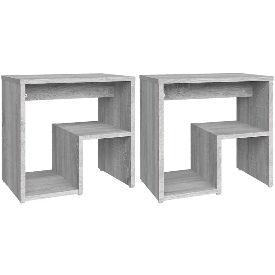 vidaXL Nachtkastjes 2 st 40x30x40 cm bewerkt hout grijs sonoma eiken, foto 3