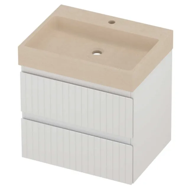 Proline Evoli Badmeubelset Hardsteen Loft 1 Kraangat Gefreesd 60x46x62 cm Sand Stone Glans Wit