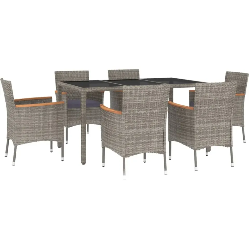 vidaXL 7-delige Tuinset met kussens poly rattan grijs, foto 3