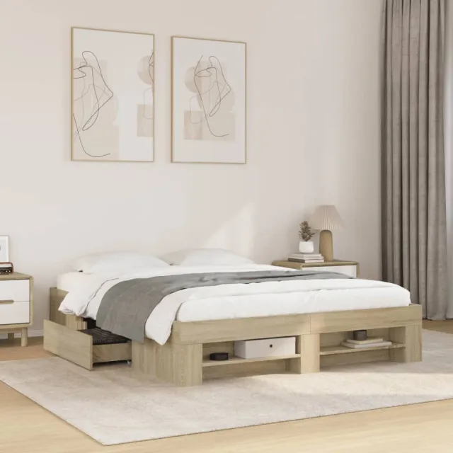 vidaXL Bedframe zonder matras hout sonoma eikenkleurig 150x200 cm Bruin