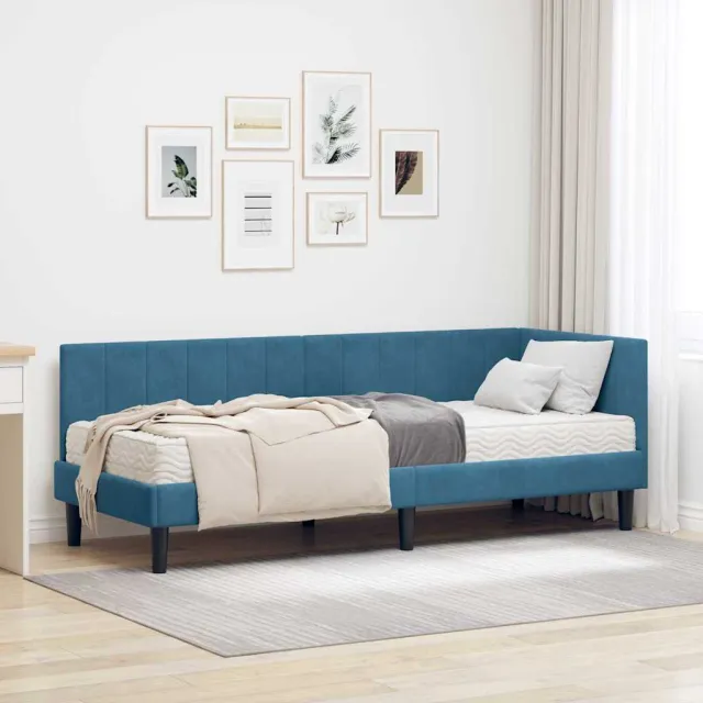 vidaXL Hoekbedframe met Matras 2 st Blauw 80 x 200 cm Fluweel