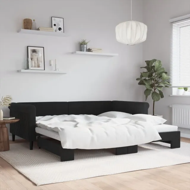 vidaXL Slaapbank met onderschuifbed 100x200 cm fluweel zwart