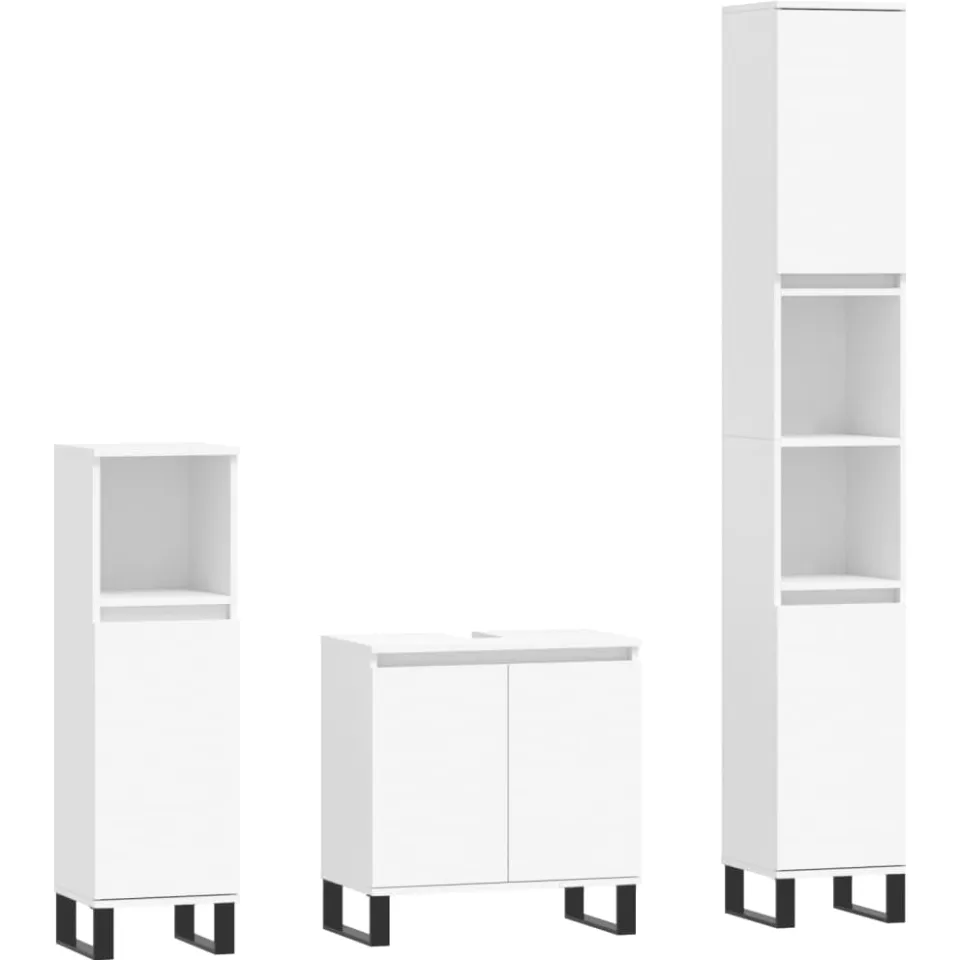 vidaXL 3-delige Badkamerkastenset bewerkt hout wit, foto 3