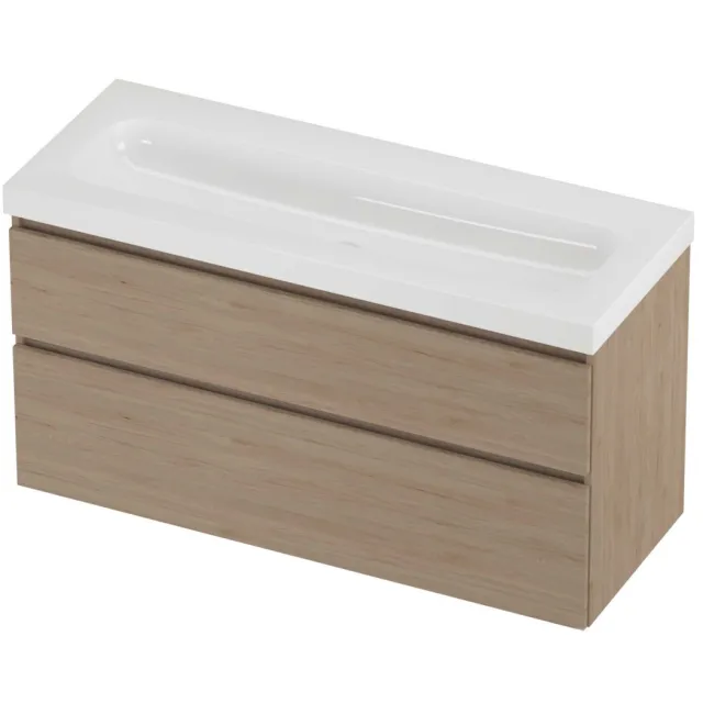 Proline Haga Badmeubelset Polystone Mezza Zonder Kraangat 120x46x66 cm Glans Wit Ideal Oak Eiken